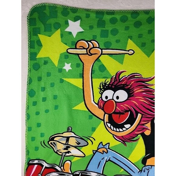 Vintage Disney Muppets Throw Blanket Fleece Animal On Drums 59" x 48" Clean - Picture 5 of 10